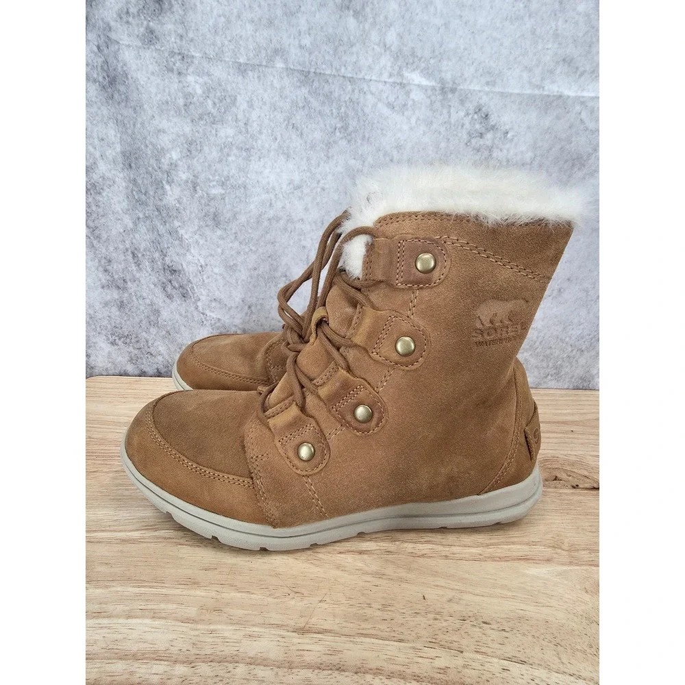 Sorel Ankle Boots Womens 7.5 Whitney Short Lace Waterproof Elk Brown Suede